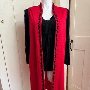 Coldwater Creek Red Sleeveless Embroidered Duster | Red | LP